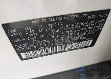 2022 Subaru Outback Touring from USA, damaged, VIN 4S4BTAPCXN3239384